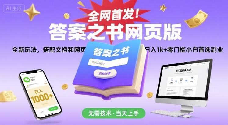 全网首发！答案之书网页版，全新玩法，搭配文档和网页，日入1k+零门槛小白首选副业【揭秘】-清风