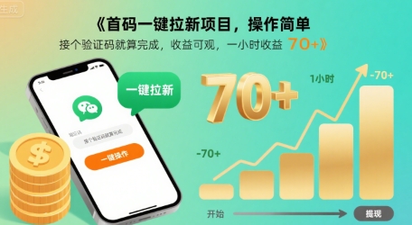 首码一键拉新项目，操作简单，接个验证码就算完成，收益可观， 一小时收益70+【揭秘】-清风