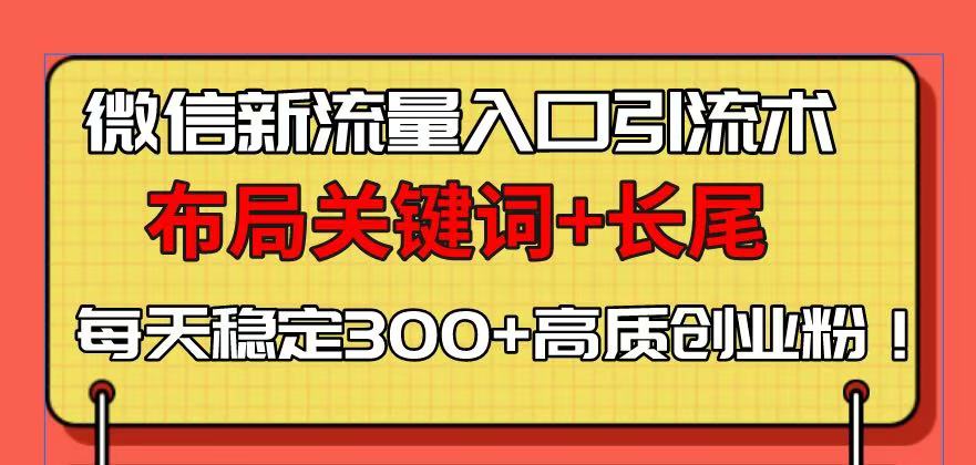 微信新流量入口引流术，布局关键词+长尾，每天稳定300+高质创业粉！-清风