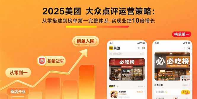 2025美团 大众点评运营策略:从零搭建到榜单第一完整体系,实现业绩10倍增长-清风