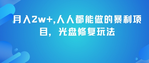 月入2w+，人人都能做的暴利项目，光盘修复玩法-清风