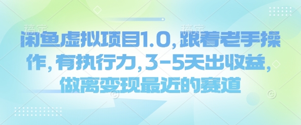 闲鱼虚拟项目1.0，跟着老手操作，有执行力，3-5天出收益，做离变现最近的赛道-清风