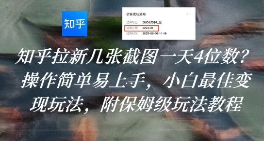 知乎拉新几张截图一天4位数？操作简单易上手，小白最佳变现玩法，附保姆级玩法教程-清风