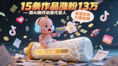 用AI制作幼崽代言人，宝宝的控诉火爆全网，15条作品涨粉13W，单号月入5位数实操教程-清风