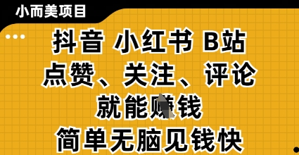 小而美的项目，抖音小红书B站视频点赞、关注、评论就能挣钱，简单无脑立见收益，妥妥的零撸项目【揭秘】-清风