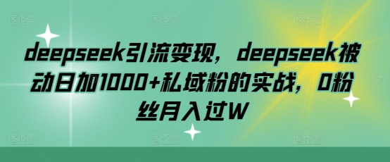 deepseek引流变现，deepseek被动日加1000+私域粉的实战，0粉丝月入过W-清风