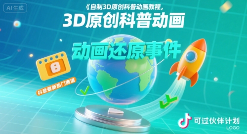 自制3D原创科普动画教程，动画还原事件，抖音最新热门赛道，可过伙伴计划-清风