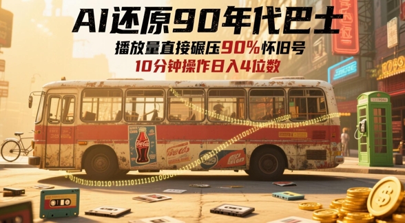 AI还原90年代巴士，一帧就让70后泪崩，播放量直接碾压90%怀旧号，每天操作十分钟，日入四位数-清风