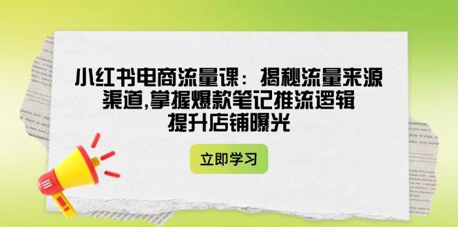 小红书电商流量课：揭秘流量来源渠道,掌握爆款笔记推流逻辑,提升店铺曝光-清风