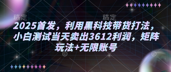 2025首发，利用黑科技带货打法，小白测试当天卖出3612利润，矩阵玩法+无限账号【揭秘】-清风