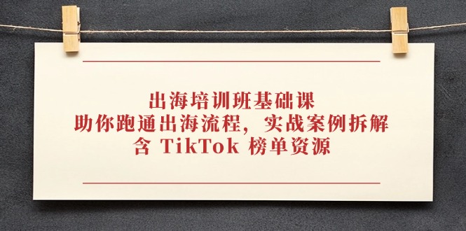 出海培训班基础课，助你跑通出海流程，实战案例拆解，含 TikTok 榜单资源-清风