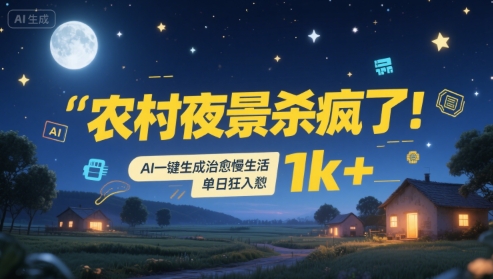农村夜景杀疯了！AI一键生成治愈系慢生活，单日狂入1k+-清风