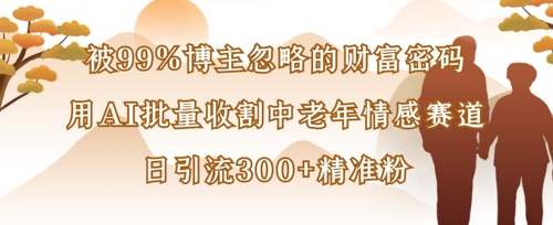 被99%博主忽略的财富密码：用AI批量收割中老年情感赛道，日引流300+精准粉-清风
