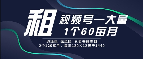 租视频号，一个60每月，2个120.纯绿色、无风险，常年租【揭秘】-清风